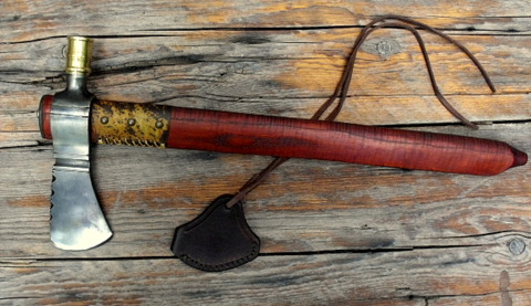native american pipe tomahawk with a leather  sheath