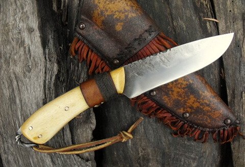 frontier belt knife with bone scales