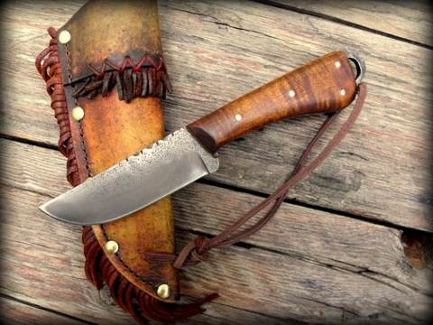 frontier trail knife with a forged lanyard