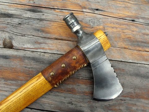 hand-forged, period pipe-axe with a turned bowl