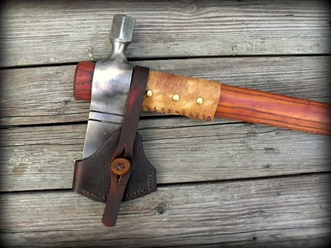 custom tomahawk with a leather sheath