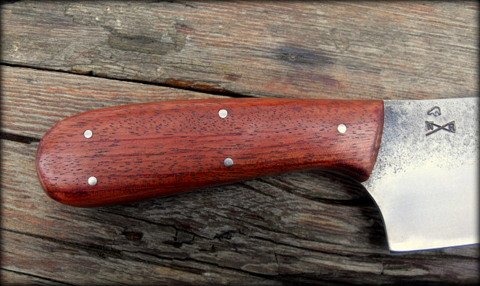 hand made custom chef's knife with bubinga scales