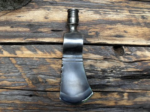 hand-forged, period pipe-axe with a turned bowl